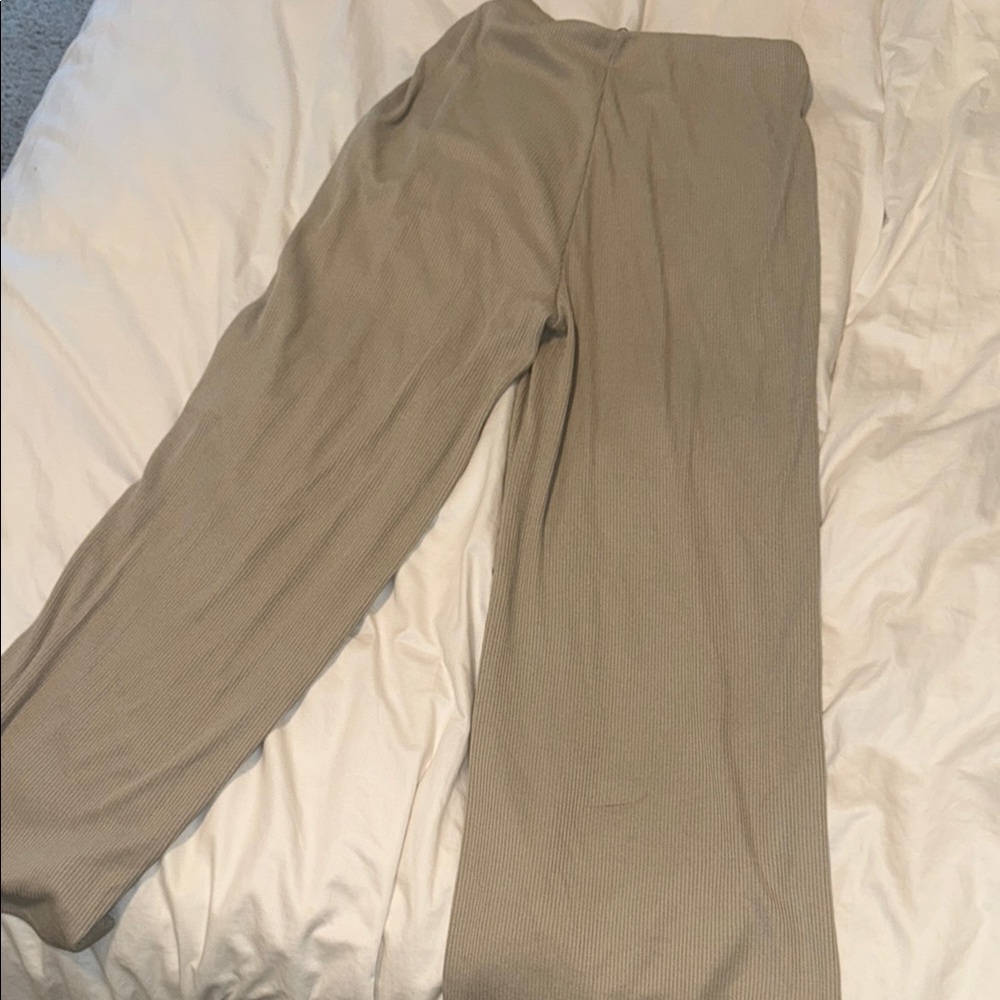 Zara Ribbed Wide Leg Pants in Beige
